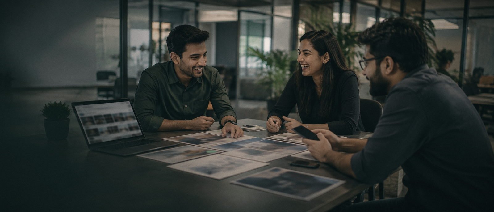 Social media team planning a monthly content calendar at Nakh Marketing in Dwarka