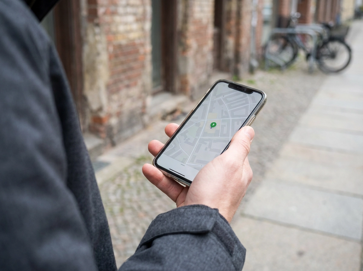 Person holding smartphone displaying a map with a location pin, illustrating local search optimization and